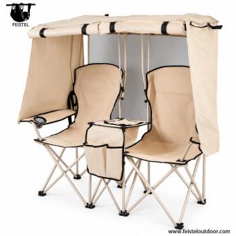 Silla de camping doble plegable con toldo y mesa
