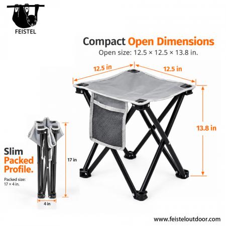 Taburete de camping plegable portátil con bolsillo lateral de malla – Taburete de viaje plegable y ligero de 0,4 kg, capacidad de 400 lb 