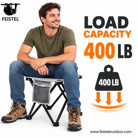 Taburete de camping plegable portátil con bolsillo lateral de malla – Taburete de viaje plegable y ligero de 0,4 kg, capacidad de 400 lb 