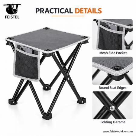 Taburete de camping plegable portátil con bolsillo lateral de malla – Taburete de viaje plegable y ligero de 0,4 kg, capacidad de 400 lb 
