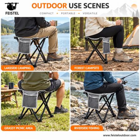 Taburete de camping plegable portátil con bolsillo lateral de malla – Taburete de viaje plegable y ligero de 0,4 kg, capacidad de 400 lb 