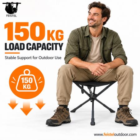 Taburete de 3 Patas de Gran Tamaño – Taburete de Camping Trípode Plegable Grande con Estructura de Aluminio 7075, Asiento de Malla de Poliéster 600D y Capacidad de 150 kg 