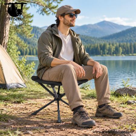 Taburete de 3 Patas de Gran Tamaño – Taburete de Camping Trípode Plegable Grande con Estructura de Aluminio 7075, Asiento de Malla de Poliéster 600D y Capacidad de 150 kg 