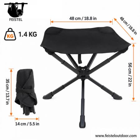 Taburete de 3 Patas de Gran Tamaño – Taburete de Camping Trípode Plegable Grande con Estructura de Aluminio 7075, Asiento de Malla de Poliéster 600D y Capacidad de 150 kg 