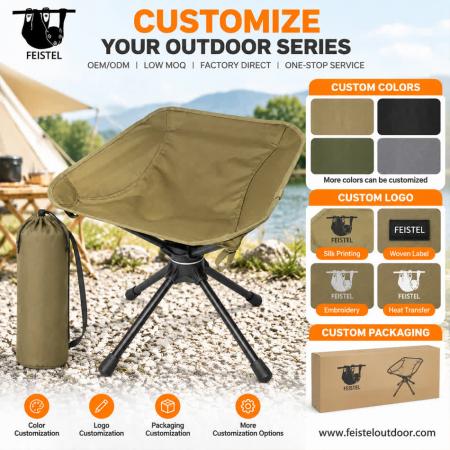 Taburete de camping plegable de alta resistencia: taburete plegable para exteriores giratorio con capacidad de 150 kg, estructura de aluminio 7075 y asiento de malla de poliéster 600D 