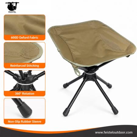 Taburete de camping plegable de alta resistencia: taburete plegable para exteriores giratorio con capacidad de 150 kg, estructura de aluminio 7075 y asiento de malla de poliéster 600D 