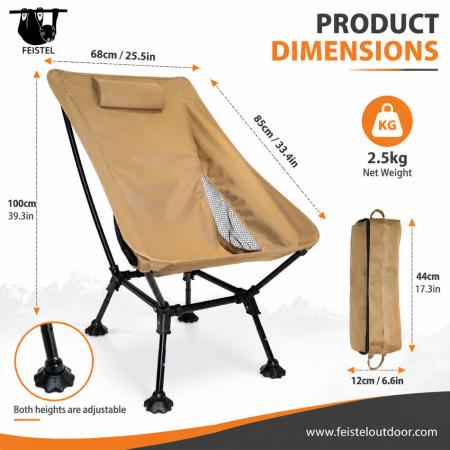 Silla de camping plegable extragrande – Silla tipo luna ligera con capacidad de 150 kg, estructura de aluminio 7075, malla de poliéster 600D y bolsa de transporte 