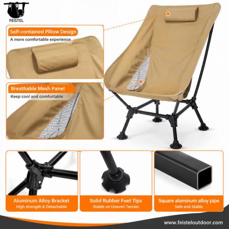 Silla de camping plegable extragrande – Silla tipo luna ligera con capacidad de 150 kg, estructura de aluminio 7075, malla de poliéster 600D y bolsa de transporte 