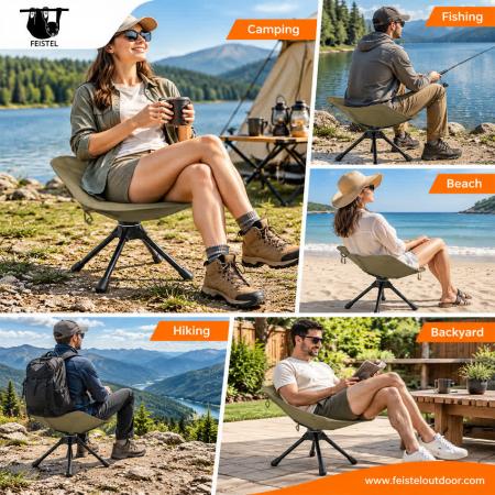 Taburete de camping plegable de alta resistencia: taburete plegable para exteriores giratorio con capacidad de 150 kg, estructura de aluminio 7075 y asiento de malla de poliéster 600D 