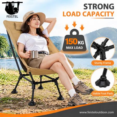 Silla de camping plegable extragrande – Silla tipo luna ligera con capacidad de 150 kg, estructura de aluminio 7075, malla de poliéster 600D y bolsa de transporte 