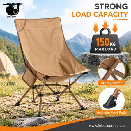 Silla de camping sin reposabrazos: silla de camping plegable de respaldo alto sin reposabrazos, estructura de aluminio 7075, malla de poliéster 600D y capacidad de 150 kg 