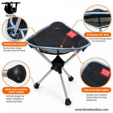 Taburete de camping ligero: mini taburete de camping plegable tipo trípode de 0,65 kg con estructura de aluminio 7075, asiento de tela Oxford y bolsa de transporte 