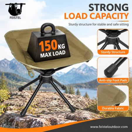 Taburete de camping plegable de alta resistencia: taburete plegable para exteriores giratorio con capacidad de 150 kg, estructura de aluminio 7075 y asiento de malla de poliéster 600D 