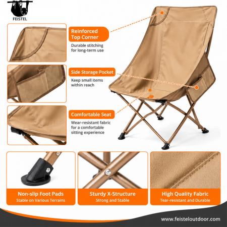 Silla de camping sin reposabrazos: silla de camping plegable de respaldo alto sin reposabrazos, estructura de aluminio 7075, malla de poliéster 600D y capacidad de 150 kg 