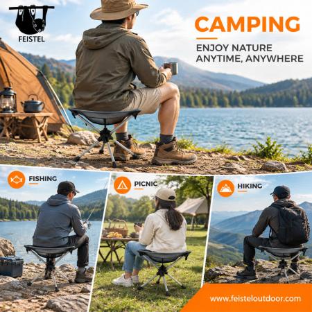 Taburete de camping ligero: mini taburete de camping plegable tipo trípode de 0,65 kg con estructura de aluminio 7075, asiento de tela Oxford y bolsa de transporte 