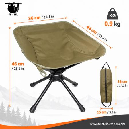 Taburete de camping plegable de alta resistencia: taburete plegable para exteriores giratorio con capacidad de 150 kg, estructura de aluminio 7075 y asiento de malla de poliéster 600D 